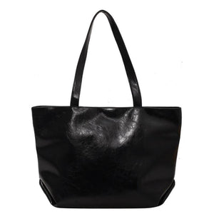 Vintage PU Leather Zipper Shoulder Bag Women Casual Large Capacity