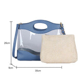 2pcs Women Shoulder Bags Straw PVC Clear Casual Totes Crossbody Handbag Sets