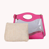 2pcs Women Shoulder Bags Straw PVC Clear Casual Totes Crossbody Handbag Sets