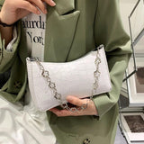 Stone Pattern Leather Women Underarm Shoulder Bags Flower Chain Handbag Tote