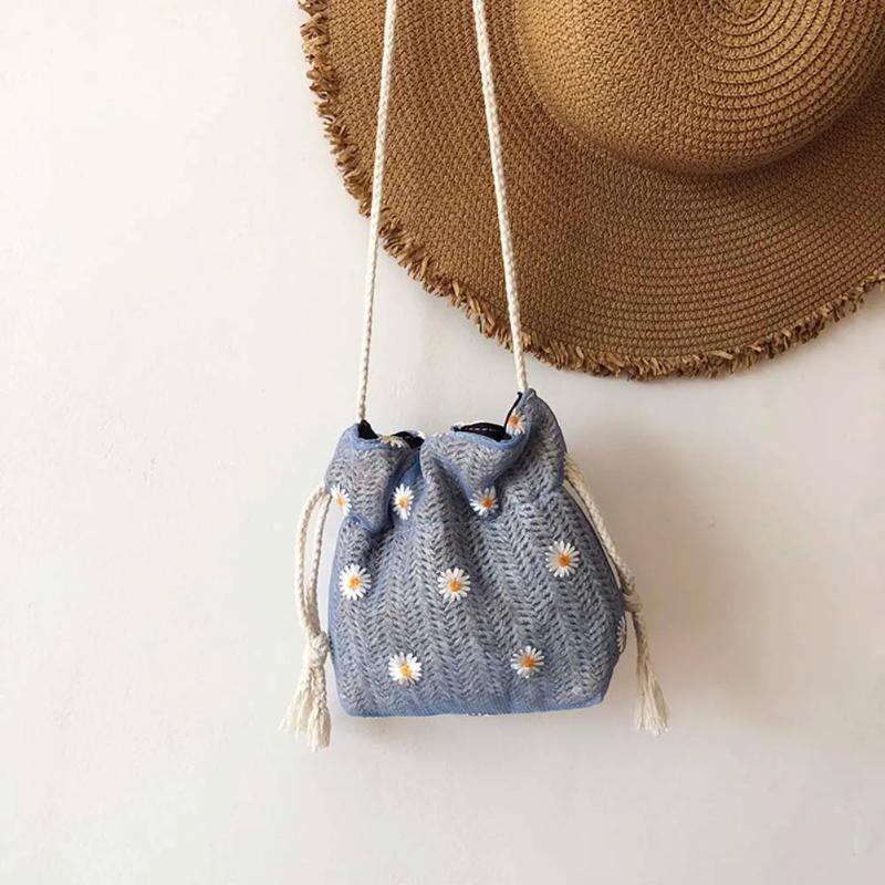 Vintage Women Top-Handle Bags Solid Shoulder Summer Beach Woven Handbags