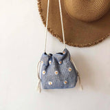 Vintage Women Top-Handle Bags Solid Shoulder Summer Beach Woven Handbags