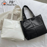 Women PU Leather Handbag Large Capacity Cotton Padded Lattice Pattern