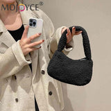 Lamb Wool Commute Bags Soft Winter Tote Casual Portable Warm Zipper Solid