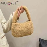 Lamb Wool Commute Bags Soft Winter Tote Casual Portable Warm Zipper Solid