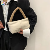 Plaid Cotton Padded Handbags Soft PU Leather Top-handle Bags