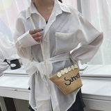 Summer Bohemia Shoulder Bags Women Beach Straw Woven Letters Embroidery Bags