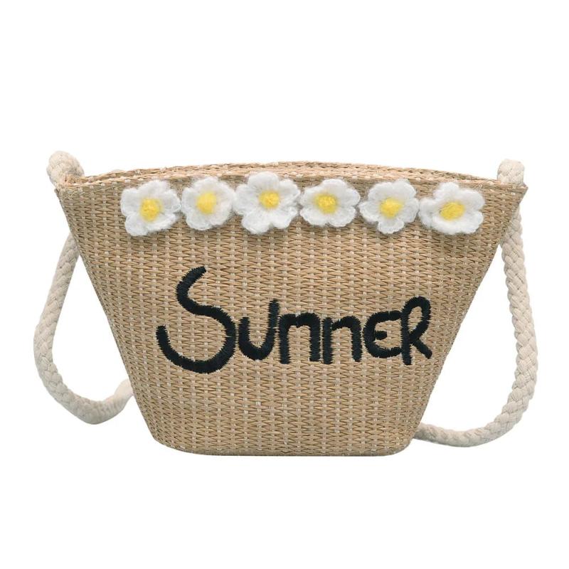 Summer Bohemia Shoulder Bags Women Beach Straw Woven Letters Embroidery Bags