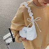 Women Canvas Pleated Armpit Handbags Mini Heart Pattern Shoulder Crossbody Bag