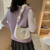 Women Canvas Pleated Armpit Handbags Mini Heart Pattern Shoulder Crossbody Bag