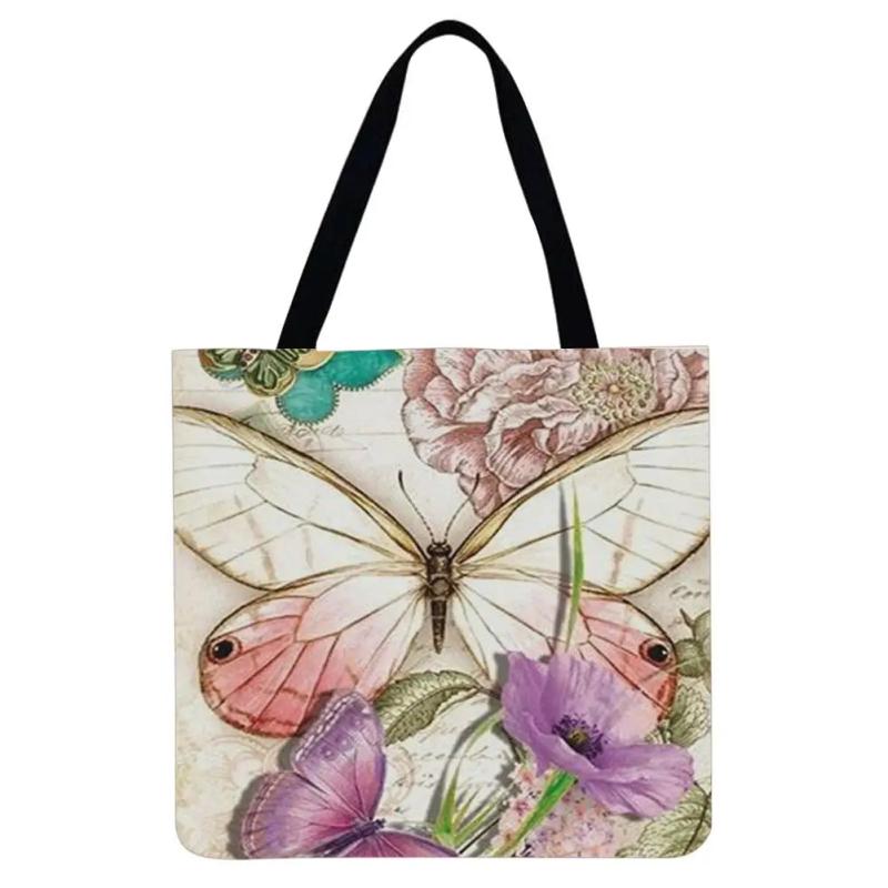 Butterfly Flowers Print Handbag Eco Friendly High Capacity