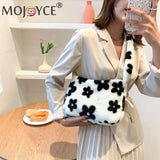 Vintage Flower Printing Crossbody Bag Plush Autumn Winter Soft