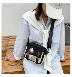 Canvas Student Crossbody Bag, Multifunctional All-match Square Bag