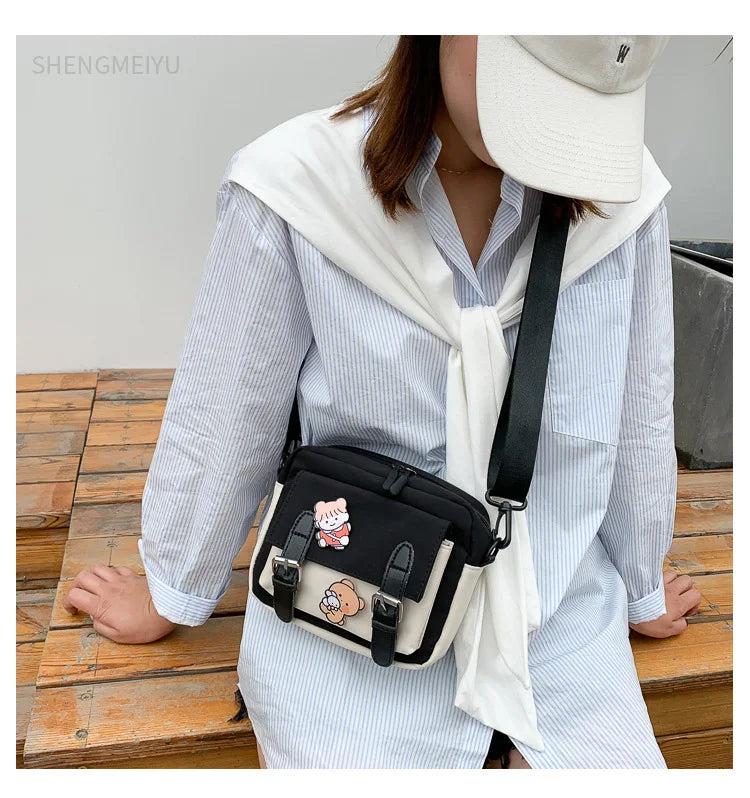 Canvas Student Crossbody Bag, Multifunctional All-match Square Bag