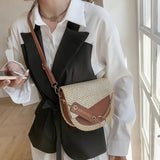 Women Saddle Bags Totes PU Leather Woven Patchwork Shoulder Messenger Bags
