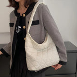 Winter Cotton Padded Shoulder Bag Soft Handbag Casual Quilted Tote Bag
