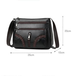 Mother Braided PU Leather Shoulder Messenger Bag Multi-Pocket Handbag