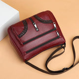 Mother Braided PU Leather Shoulder Messenger Bag Multi-Pocket Handbag