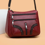 Mother Braided PU Leather Shoulder Messenger Bag Multi-Pocket Handbag