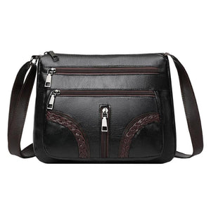 Mother Braided PU Leather Shoulder Messenger Bag Multi-Pocket Handbag