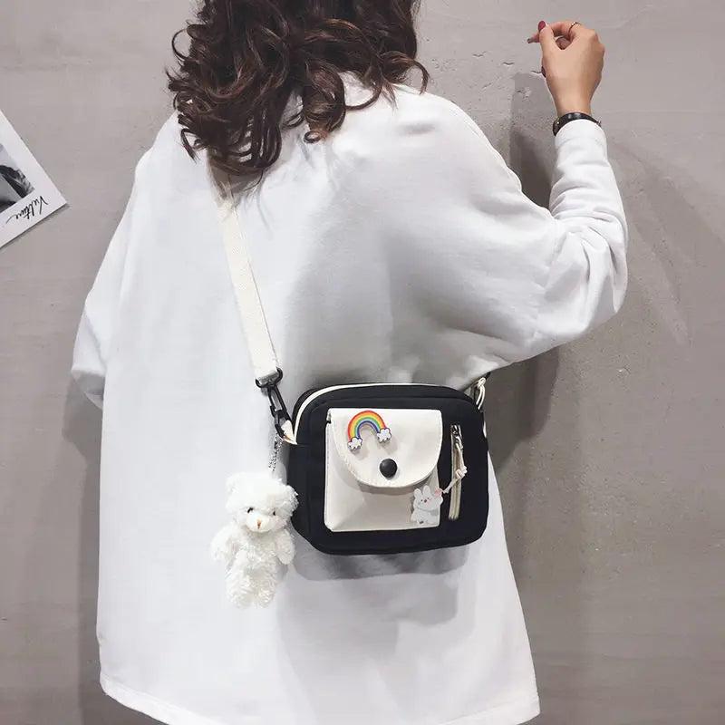 Canvas Crossbody Bags Womens Handbags Patchwork Students Style