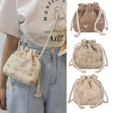 Lace Flower Decor Drawstring Shoulder Crossbody Handbag