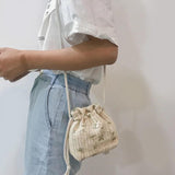 Lace Flower Decor Drawstring Shoulder Crossbody Handbag