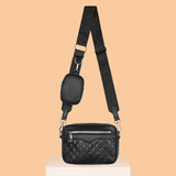 Leather Crossbody Bag Rhombus Pattern Zipper Small Purse Travel Daily Handbag