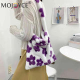 Plush Flower Print Top-handle Bag for Autumn Winter