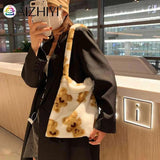 Flower Print Shoulder Handbag for Autumn Winter