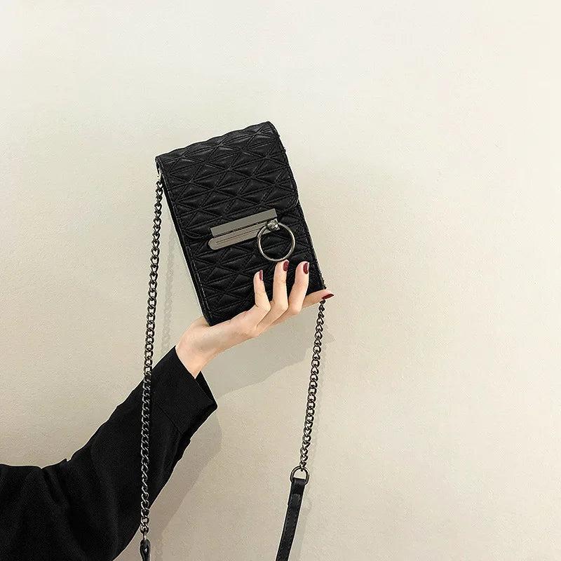 Women Pattern Shoulder Bag Hardware Chain Strap Block Messenger