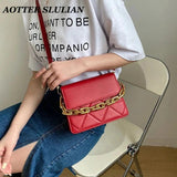 Leather Women Bag Quilted Flap Clutch Metal Chain Small Shoulder Bag