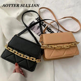 Leather Women Bag Quilted Flap Clutch Metal Chain Small Shoulder Bag