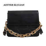 Leather Women Bag Quilted Flap Clutch Metal Chain Small Shoulder Bag
