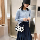 Animal Cow Printed Shoulder Underarm Bag Women Casual PU Leather Travel Handbags