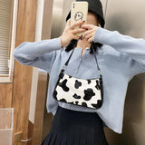 Animal Cow Printed Shoulder Underarm Bag Women Casual PU Leather Travel Handbags