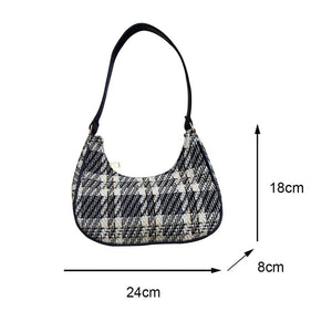 Women Plaid Print PU Leather Canvas Shoulder Bag Small Hobos Purse Handba