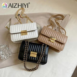 Women Lines Embroidery PU Leather Shoulder Messenger Bag Casual Chain Small Hand