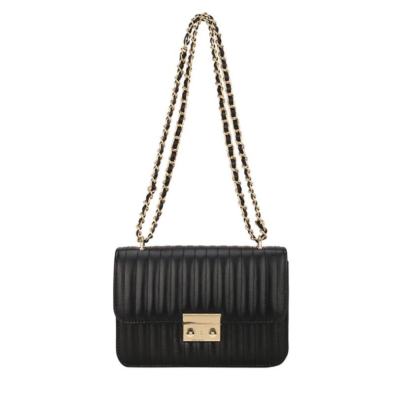 Women Lines Embroidery PU Leather Shoulder Messenger Bag Casual Chain Small Hand