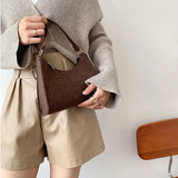 Vintage Felt Cloth Shoulder Underarm Bag Women Casual Solid Tote Handbags