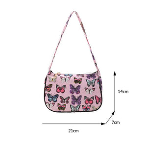 Canvas Underarm Bag Vintage Mini Daisy Butterfly Plaid Handbags