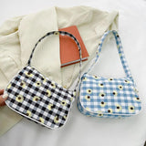 Canvas Underarm Bag Vintage Mini Daisy Butterfly Plaid Handbags