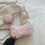 Vintage Flower Print Crossbody Bag with Mini Purse Pendant
