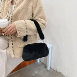 Plush Animal Print Shopper Purses Handbag Shoulder Underarm Bag