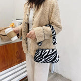 Plush Animal Print Shopper Purses Handbag Shoulder Underarm Bag