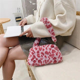 Plush Animal Print Shopper Purses Handbag Shoulder Underarm Bag