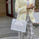 2pcs Women Transparent Handbags Canvas Drawstring Pouch Underarm Bag Purses