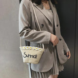 Straw Woven Handbags Beach Letters Embroidery Messenger Bags