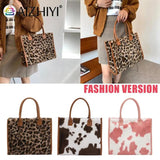 Leopard Print Plush Handbag Set with Square Wallet