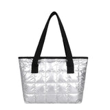 Large Quilted Tote Bag Solid Clutch Retro Shoulder Bag Nylon Plaid Handbag